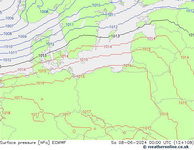 Atmosférický tlak ECMWF So 08.06.2024 00 UTC