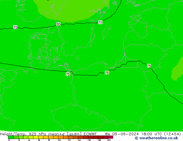 Height/Temp. 925 hPa ECMWF We 05.06.2024 18 UTC