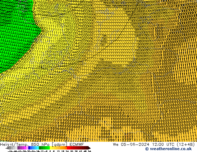 Height/Temp. 850 hPa ECMWF We 05.06.2024 12 UTC