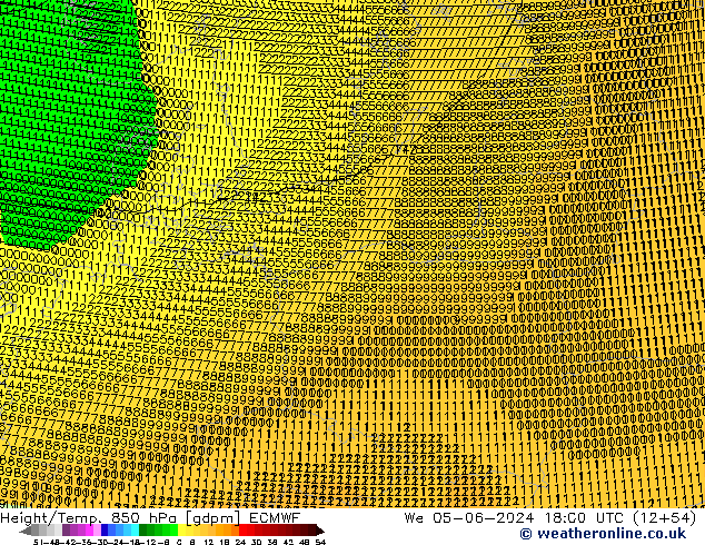 Height/Temp. 850 hPa ECMWF mer 05.06.2024 18 UTC