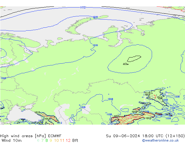 High wind areas ECMWF Dom 09.06.2024 18 UTC