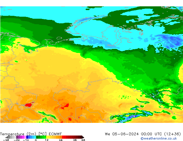 Temperatuurkaart (2m) ECMWF wo 05.06.2024 00 UTC