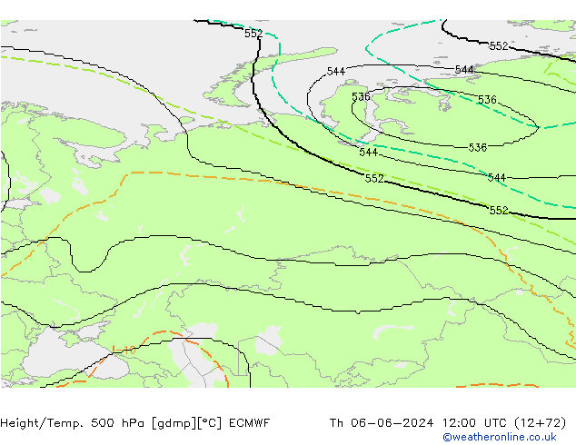 Geop./Temp. 500 hPa ECMWF jue 06.06.2024 12 UTC