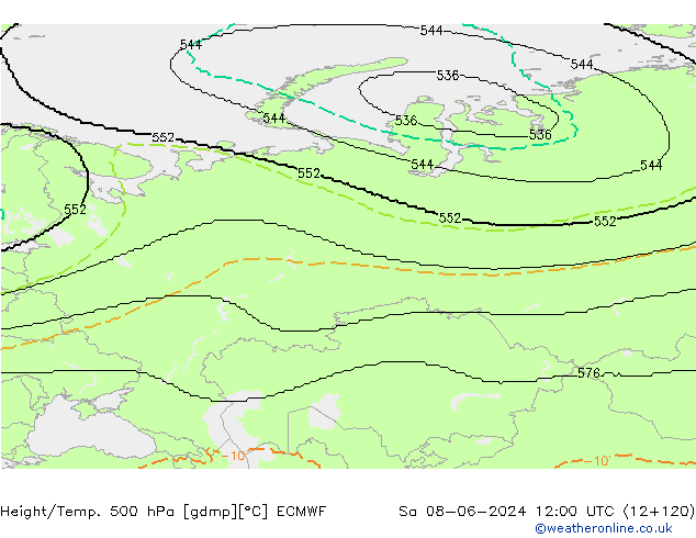 Hoogte/Temp. 500 hPa ECMWF za 08.06.2024 12 UTC