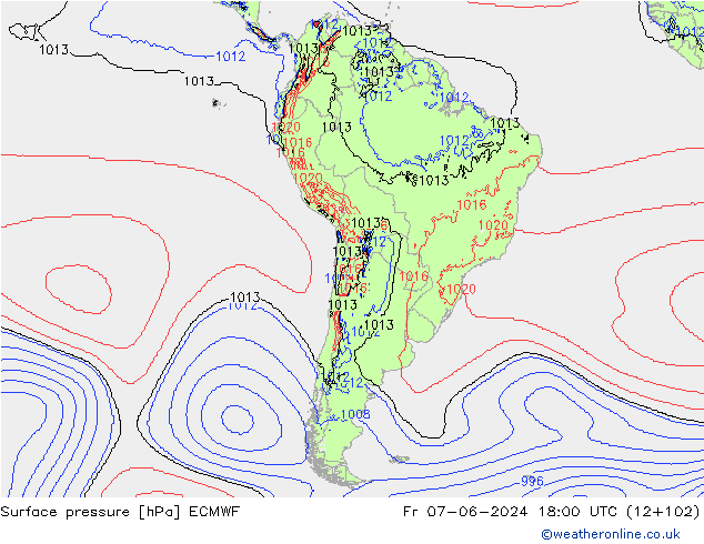 Atmosférický tlak ECMWF Pá 07.06.2024 18 UTC