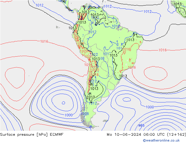 Surface pressure ECMWF Mo 10.06.2024 06 UTC