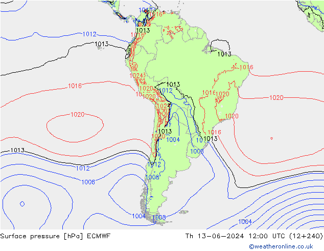 Presión superficial ECMWF jue 13.06.2024 12 UTC