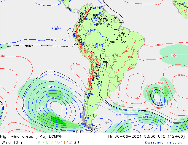 High wind areas ECMWF Th 06.06.2024 00 UTC