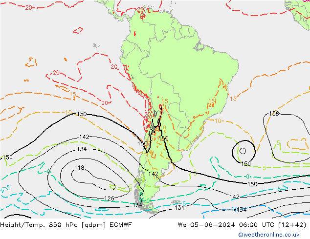 Hoogte/Temp. 850 hPa ECMWF wo 05.06.2024 06 UTC