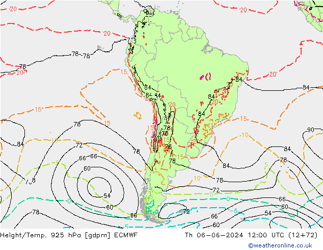 Height/Temp. 925 hPa ECMWF Qui 06.06.2024 12 UTC