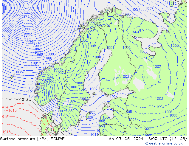 Surface pressure ECMWF Mo 03.06.2024 18 UTC