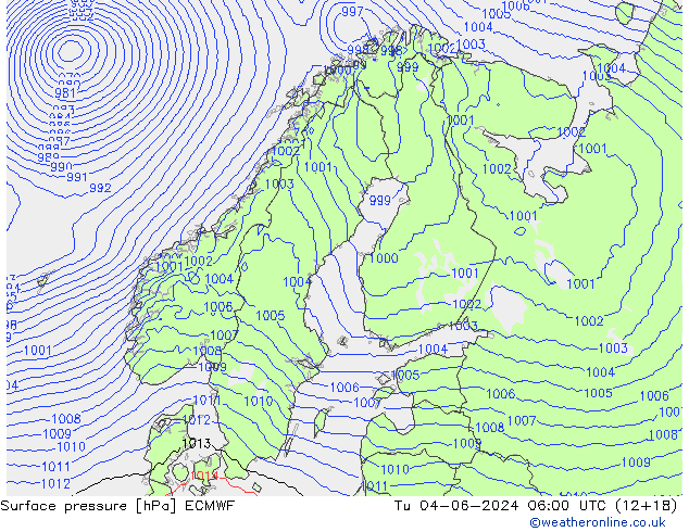 Atmosférický tlak ECMWF Út 04.06.2024 06 UTC