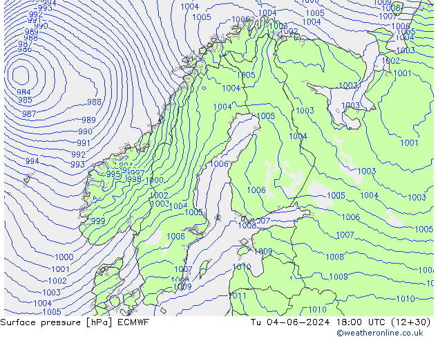 Luchtdruk (Grond) ECMWF di 04.06.2024 18 UTC