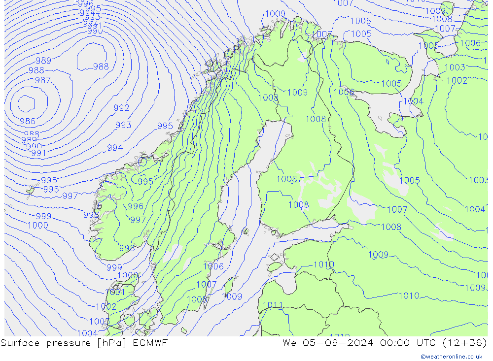 Presión superficial ECMWF mié 05.06.2024 00 UTC