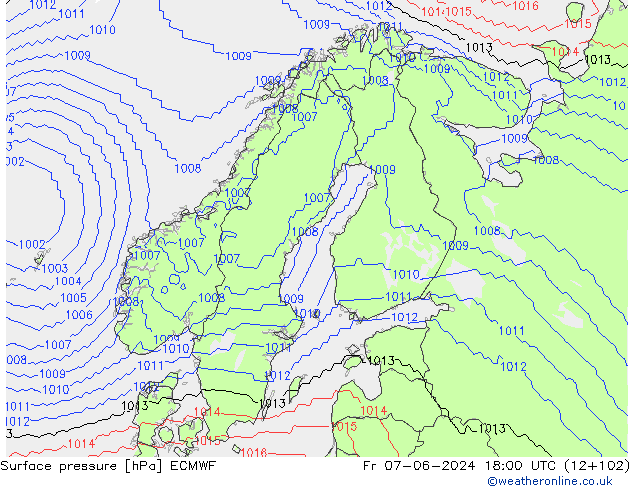 Surface pressure ECMWF Fr 07.06.2024 18 UTC