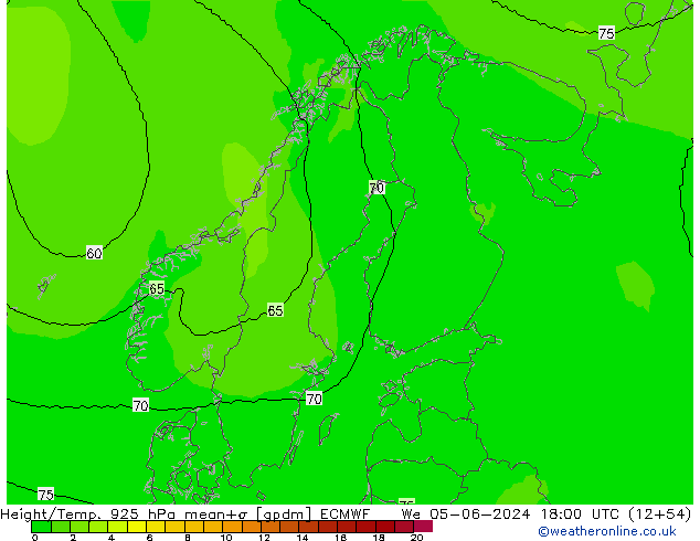 Height/Temp. 925 hPa ECMWF We 05.06.2024 18 UTC