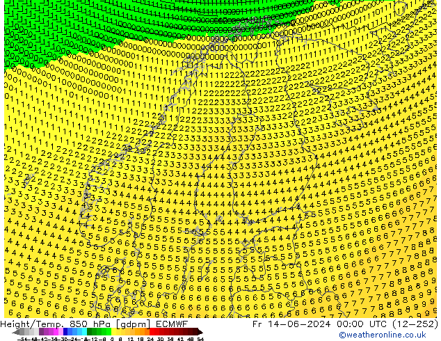 Height/Temp. 850 гПа ECMWF пт 14.06.2024 00 UTC