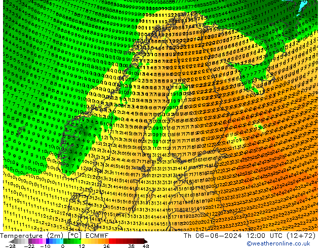 Temperatura (2m) ECMWF gio 06.06.2024 12 UTC