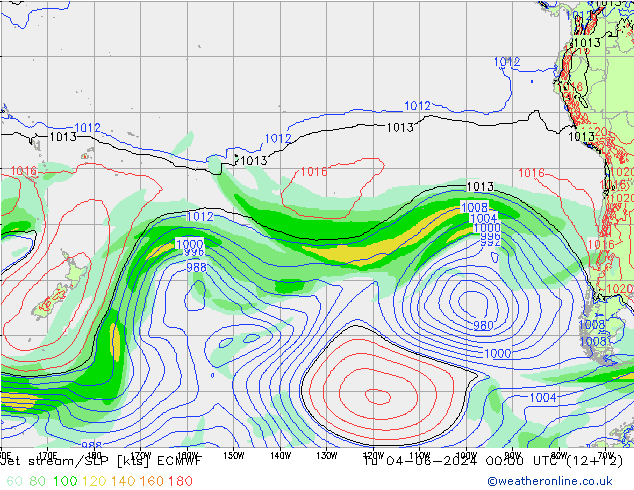 Prąd strumieniowy ECMWF wto. 04.06.2024 00 UTC