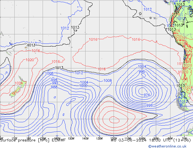 Presión superficial ECMWF lun 03.06.2024 18 UTC