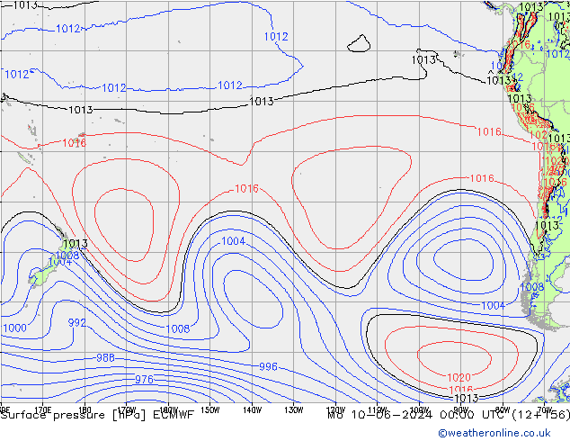 Presión superficial ECMWF lun 10.06.2024 00 UTC