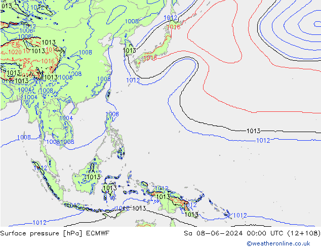 Presión superficial ECMWF sáb 08.06.2024 00 UTC