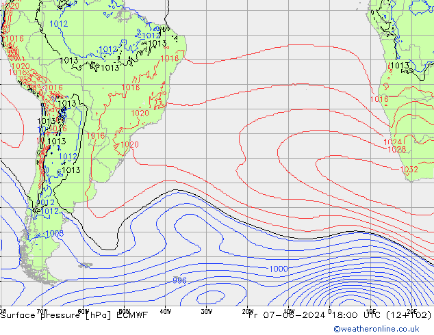 Pressione al suolo ECMWF ven 07.06.2024 18 UTC