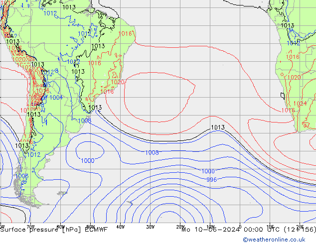 Surface pressure ECMWF Mo 10.06.2024 00 UTC