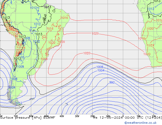 Surface pressure ECMWF We 12.06.2024 00 UTC