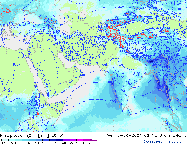 Precipitation (6h) ECMWF We 12.06.2024 12 UTC