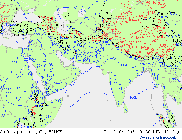 Presión superficial ECMWF jue 06.06.2024 00 UTC