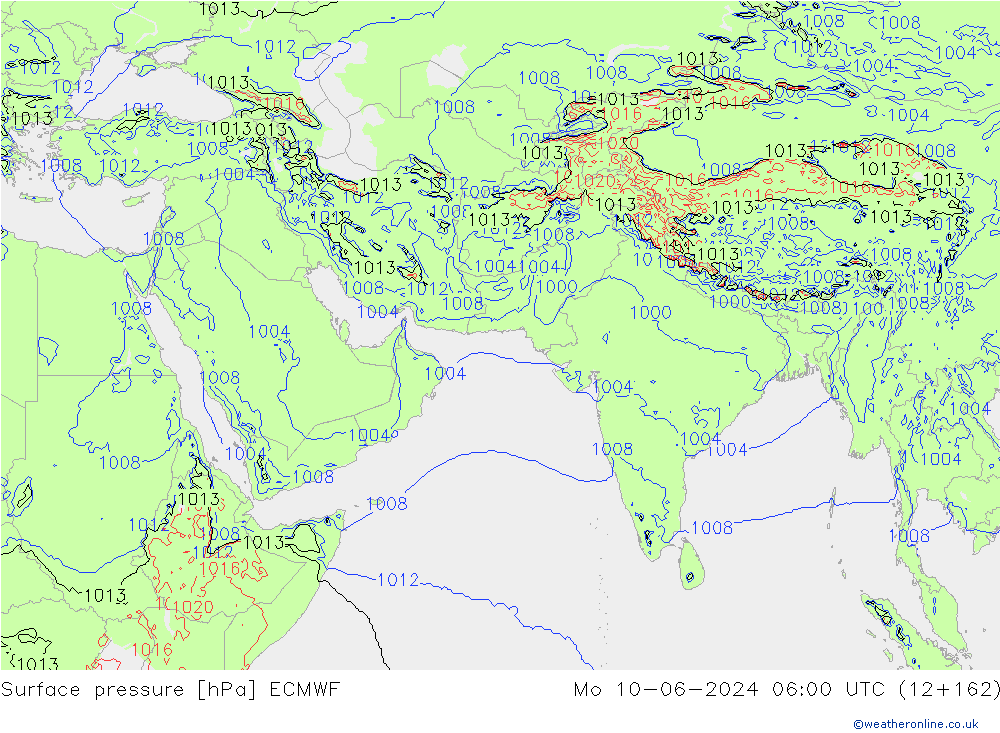 Presión superficial ECMWF lun 10.06.2024 06 UTC