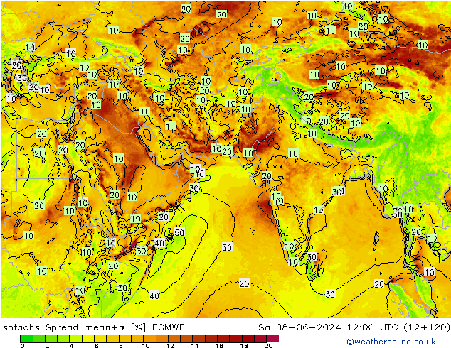 Izotacha Spread ECMWF so. 08.06.2024 12 UTC