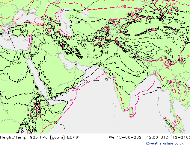 Height/Temp. 925 hPa ECMWF We 12.06.2024 12 UTC