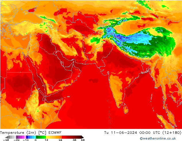 température (2m) ECMWF mar 11.06.2024 00 UTC