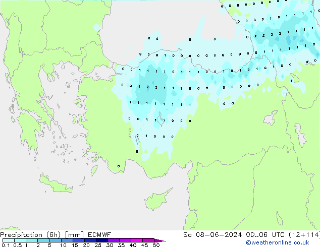 Precipitation (6h) ECMWF Sa 08.06.2024 06 UTC