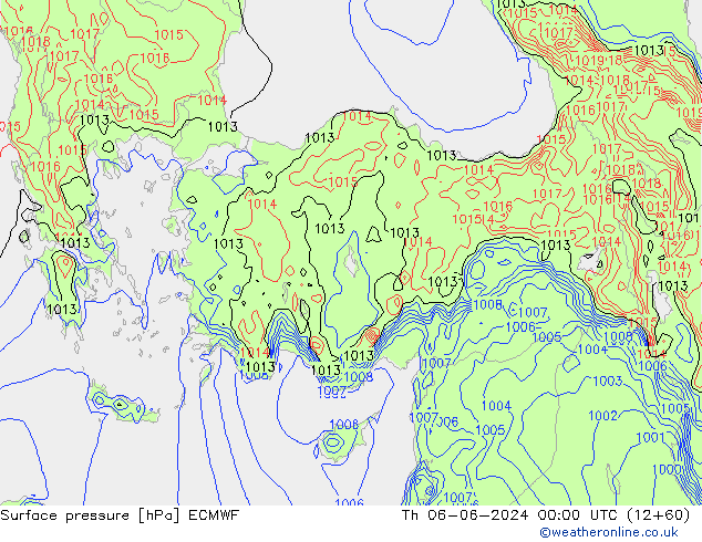 Atmosférický tlak ECMWF Čt 06.06.2024 00 UTC