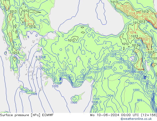 Presión superficial ECMWF lun 10.06.2024 00 UTC