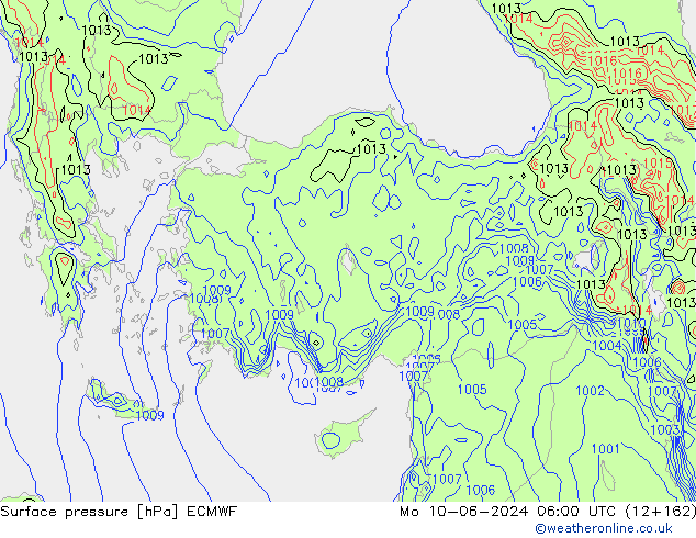 Presión superficial ECMWF lun 10.06.2024 06 UTC