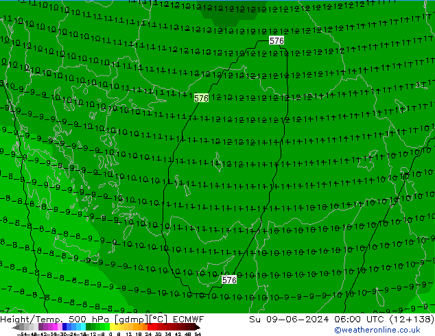 Height/Temp. 500 hPa ECMWF Su 09.06.2024 06 UTC