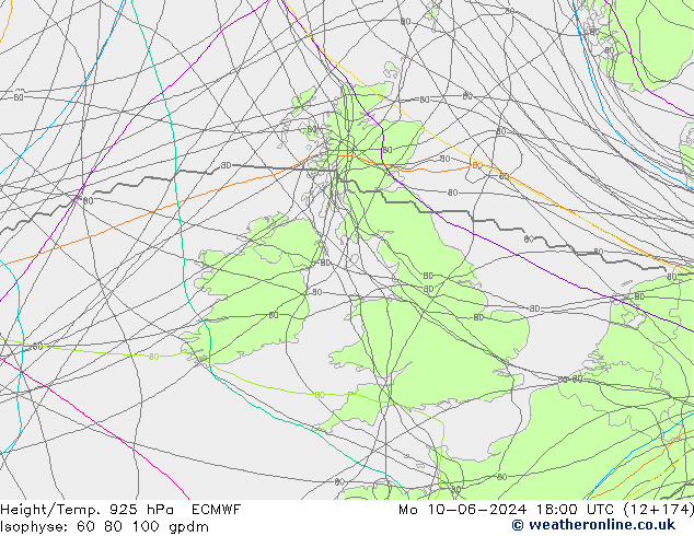 Geop./Temp. 925 hPa ECMWF lun 10.06.2024 18 UTC