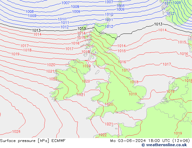 Surface pressure ECMWF Mo 03.06.2024 18 UTC