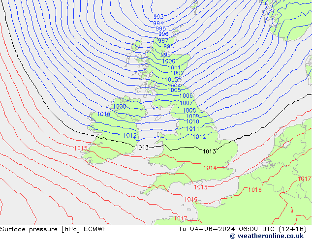 pressão do solo ECMWF Ter 04.06.2024 06 UTC