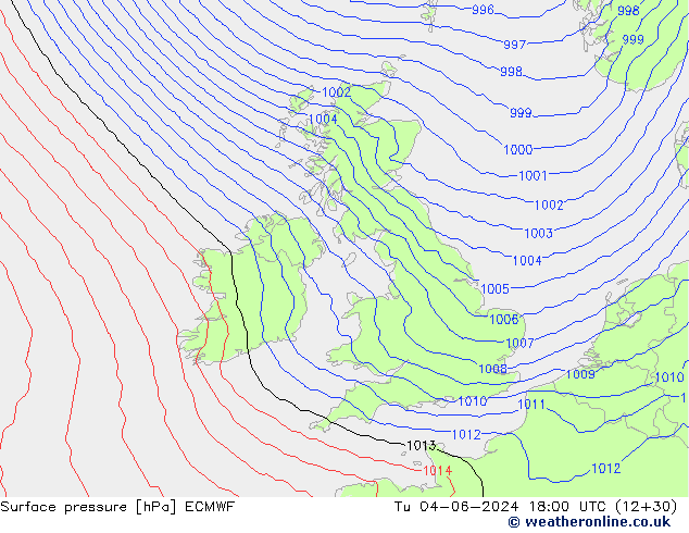 Atmosférický tlak ECMWF Út 04.06.2024 18 UTC