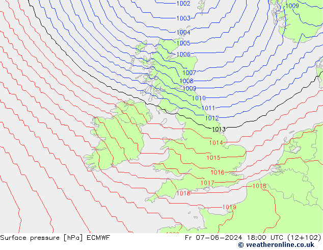 pressão do solo ECMWF Sex 07.06.2024 18 UTC