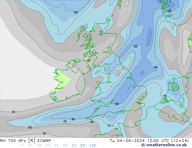 RH 700 hPa ECMWF  04.06.2024 12 UTC