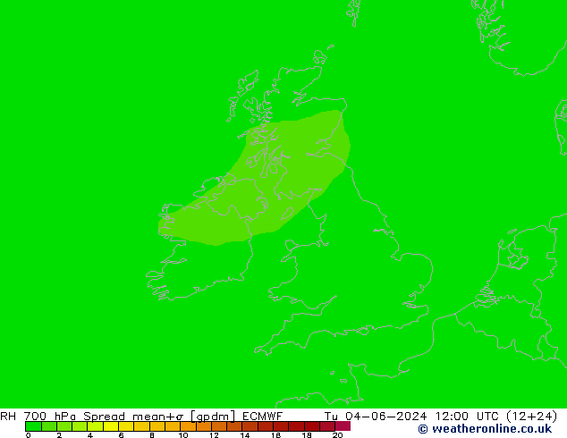 RH 700 hPa Spread ECMWF wto. 04.06.2024 12 UTC