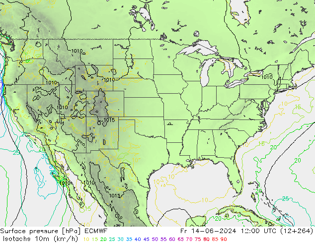 Isotachs (kph) ECMWF Fr 14.06.2024 12 UTC