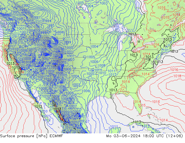 Atmosférický tlak ECMWF Po 03.06.2024 18 UTC