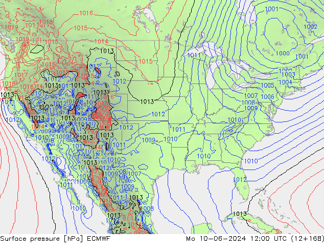 pressão do solo ECMWF Seg 10.06.2024 12 UTC